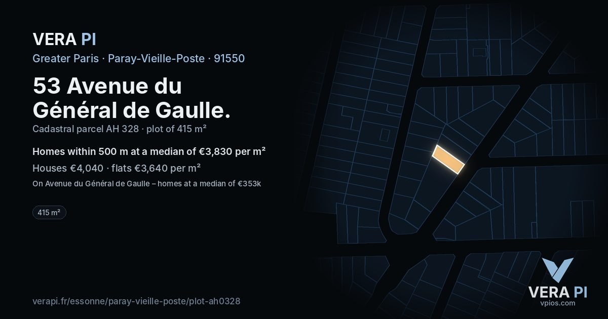 53 Avenue du Général de Gaulle, Paray-Vieille-Poste at night – the plot lit, the parcels around coloured by the prices near them