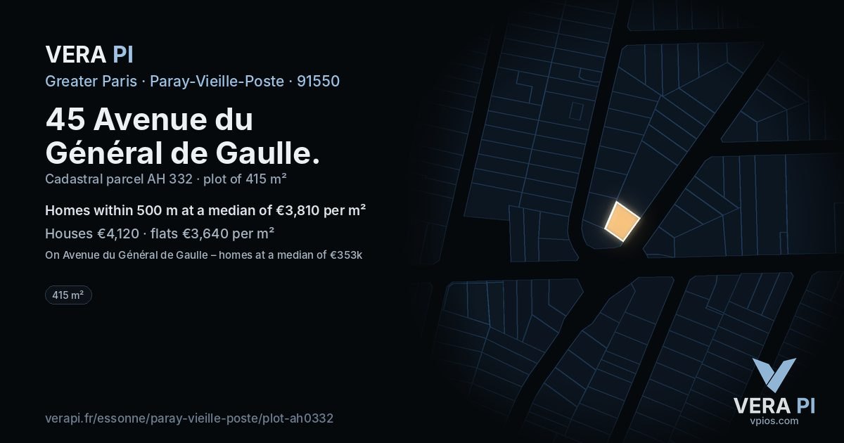45 Avenue du Général de Gaulle, Paray-Vieille-Poste at night – the plot lit, the parcels around coloured by the prices near them
