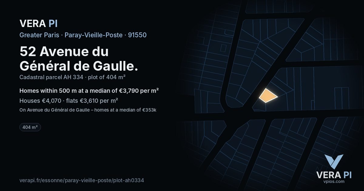 52 Avenue du Général de Gaulle, Paray-Vieille-Poste at night – the plot lit, the parcels around coloured by the prices near them