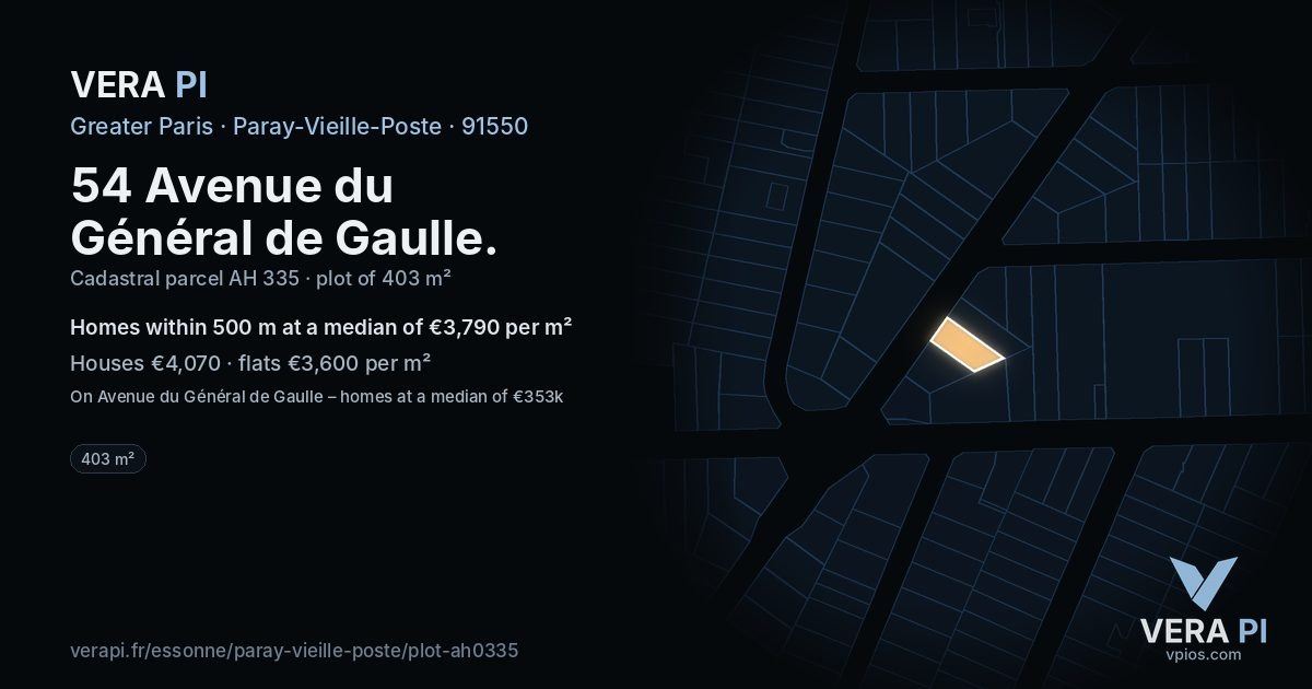 54 Avenue du Général de Gaulle, Paray-Vieille-Poste at night – the plot lit, the parcels around coloured by the prices near them