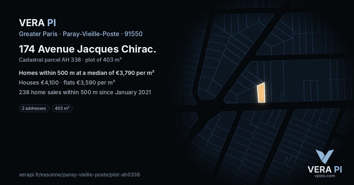174 Avenue Jacques Chirac, Paray-Vieille-Poste at night – the plot lit, the parcels around coloured by the prices near them