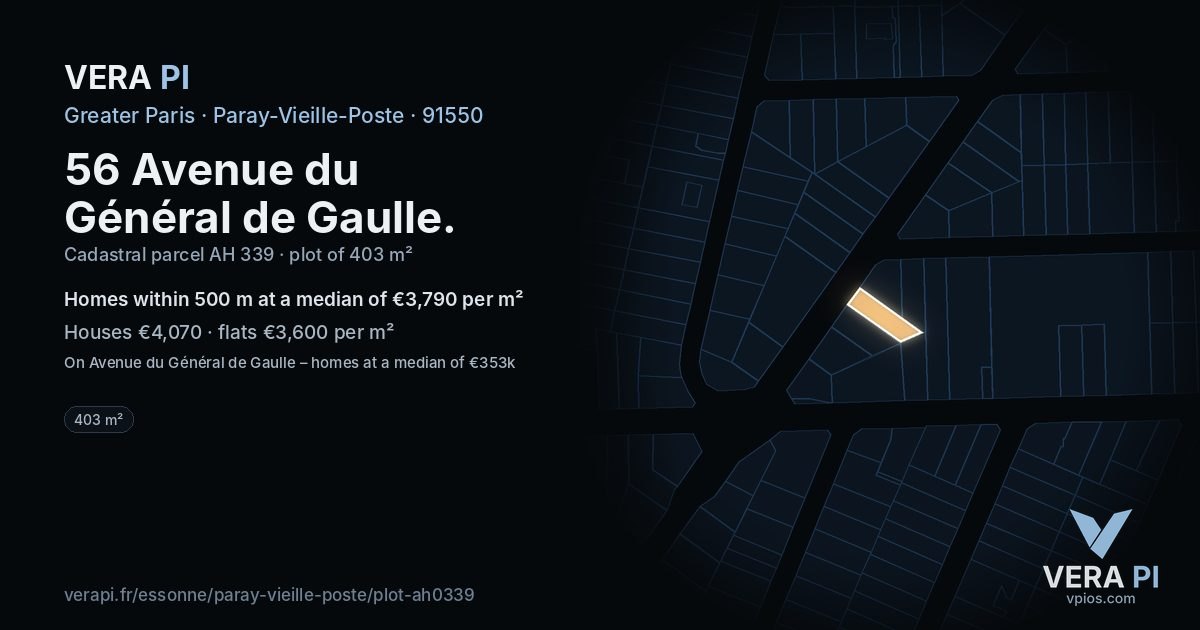 56 Avenue du Général de Gaulle, Paray-Vieille-Poste at night – the plot lit, the parcels around coloured by the prices near them
