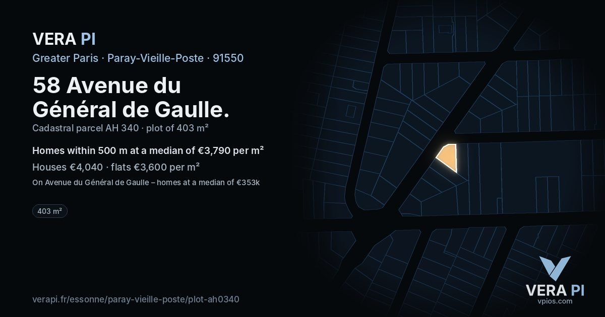 58 Avenue du Général de Gaulle, Paray-Vieille-Poste at night – the plot lit, the parcels around coloured by the prices near them