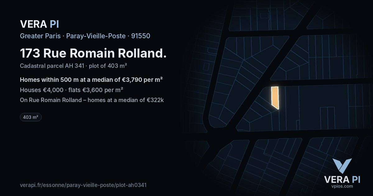 173 Rue Romain Rolland, Paray-Vieille-Poste at night – the plot lit, the parcels around coloured by the prices near them