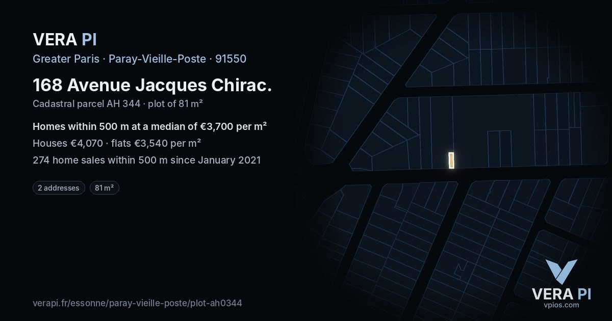 168 Avenue Jacques Chirac, Paray-Vieille-Poste at night – the plot lit, the parcels around coloured by the prices near them