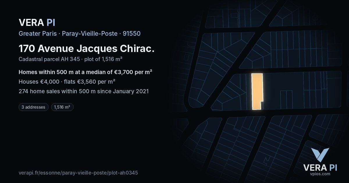 170 Avenue Jacques Chirac, Paray-Vieille-Poste at night – the plot lit, the parcels around coloured by the prices near them