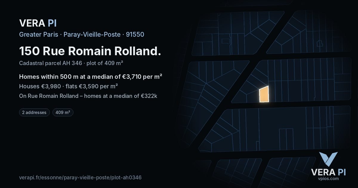 150 Rue Romain Rolland, Paray-Vieille-Poste at night – the plot lit, the parcels around coloured by the prices near them