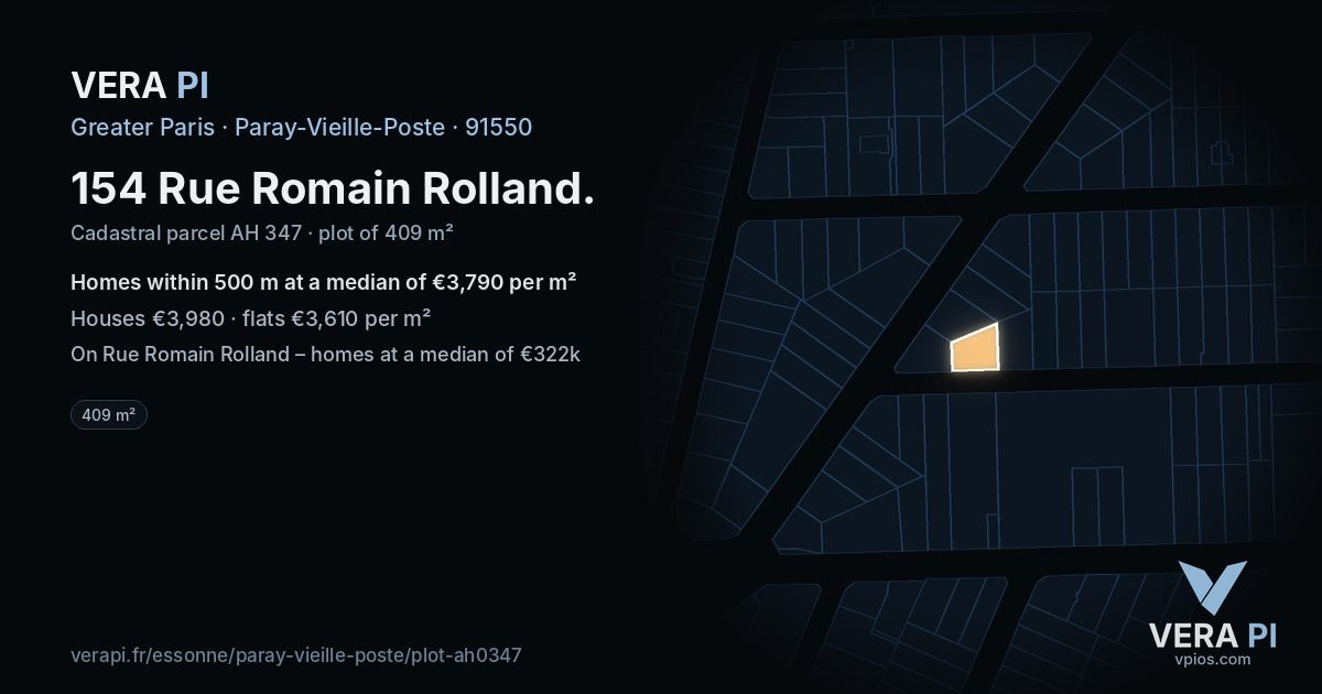154 Rue Romain Rolland, Paray-Vieille-Poste at night – the plot lit, the parcels around coloured by the prices near them