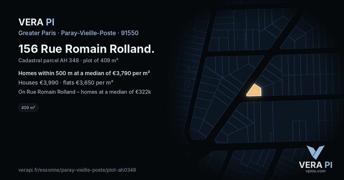 156 Rue Romain Rolland, Paray-Vieille-Poste at night – the plot lit, the parcels around coloured by the prices near them