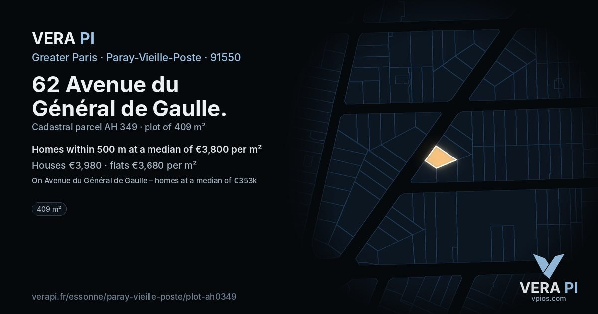 62 Avenue du Général de Gaulle, Paray-Vieille-Poste at night – the plot lit, the parcels around coloured by the prices near them