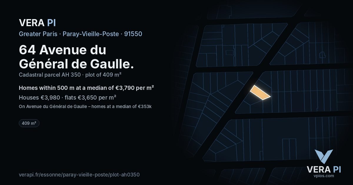 64 Avenue du Général de Gaulle, Paray-Vieille-Poste at night – the plot lit, the parcels around coloured by the prices near them
