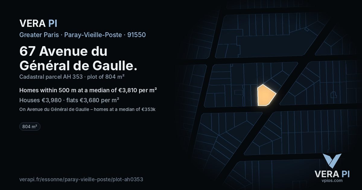 67 Avenue du Général de Gaulle, Paray-Vieille-Poste at night – the plot lit, the parcels around coloured by the prices near them