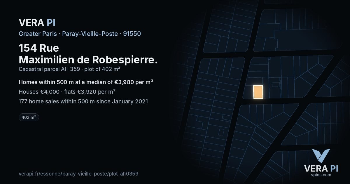 154 Rue Maximilien de Robespierre, Paray-Vieille-Poste at night – the plot lit, the parcels around coloured by the prices near them