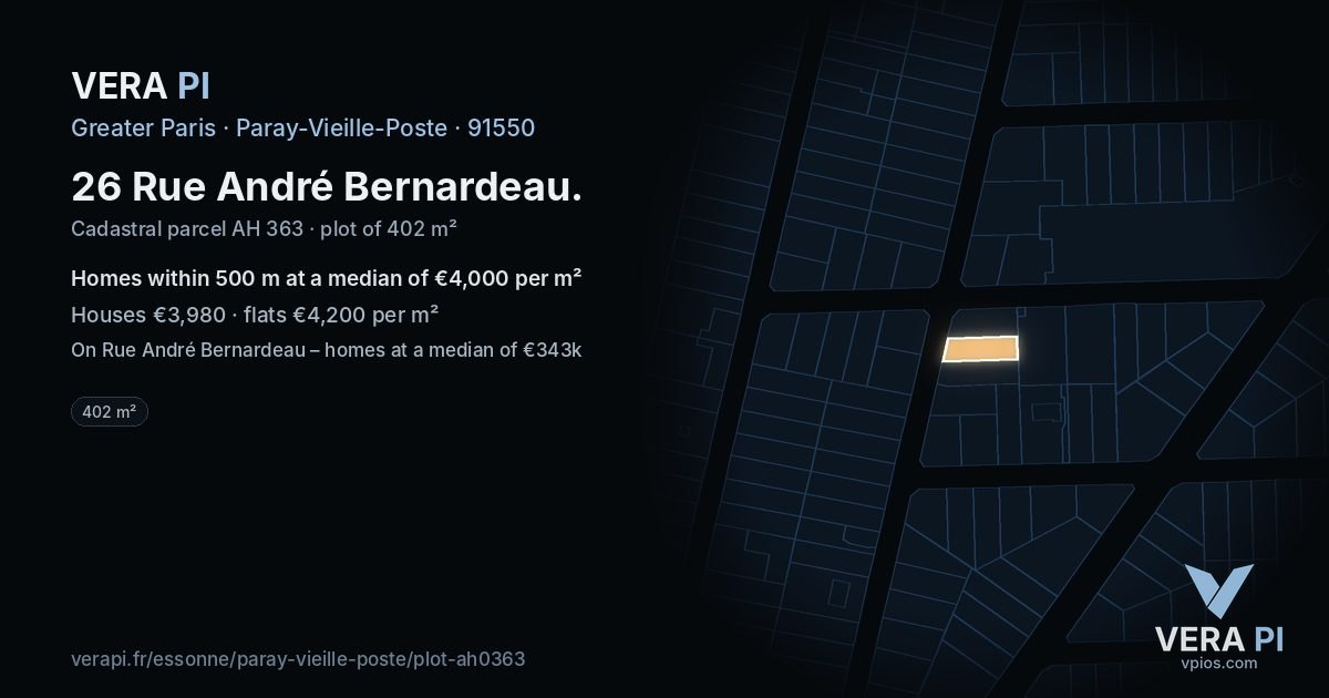26 Rue André Bernardeau, Paray-Vieille-Poste at night – the plot lit, the parcels around coloured by the prices near them