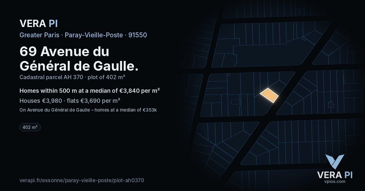 69 Avenue du Général de Gaulle, Paray-Vieille-Poste at night – the plot lit, the parcels around coloured by the prices near them