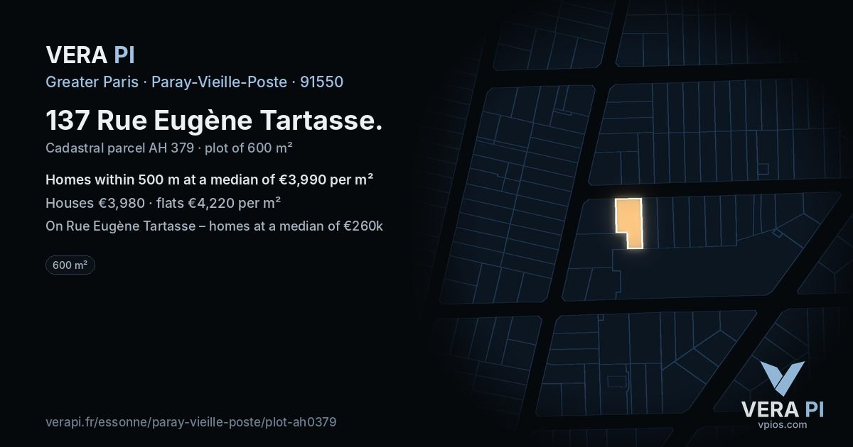 137 Rue Eugène Tartasse, Paray-Vieille-Poste at night – the plot lit, the parcels around coloured by the prices near them