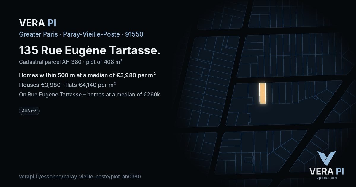 135 Rue Eugène Tartasse, Paray-Vieille-Poste at night – the plot lit, the parcels around coloured by the prices near them