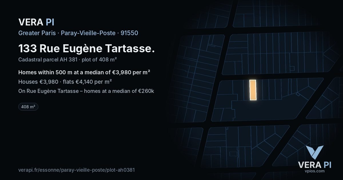 133 Rue Eugène Tartasse, Paray-Vieille-Poste at night – the plot lit, the parcels around coloured by the prices near them