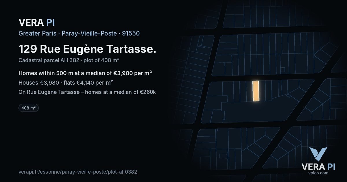 129 Rue Eugène Tartasse, Paray-Vieille-Poste at night – the plot lit, the parcels around coloured by the prices near them