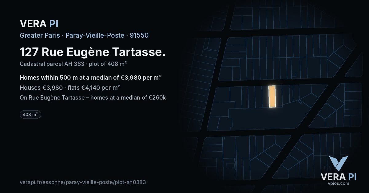 127 Rue Eugène Tartasse, Paray-Vieille-Poste at night – the plot lit, the parcels around coloured by the prices near them