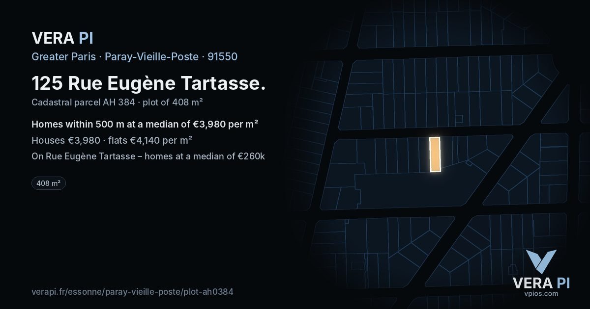 125 Rue Eugène Tartasse, Paray-Vieille-Poste at night – the plot lit, the parcels around coloured by the prices near them
