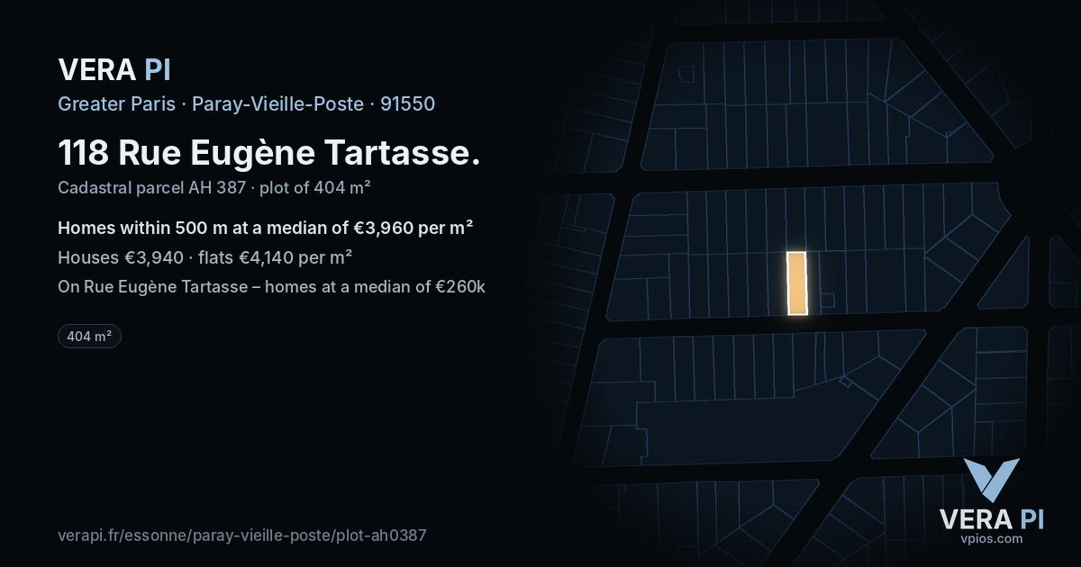 118 Rue Eugène Tartasse, Paray-Vieille-Poste at night – the plot lit, the parcels around coloured by the prices near them