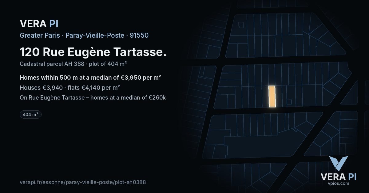 120 Rue Eugène Tartasse, Paray-Vieille-Poste at night – the plot lit, the parcels around coloured by the prices near them