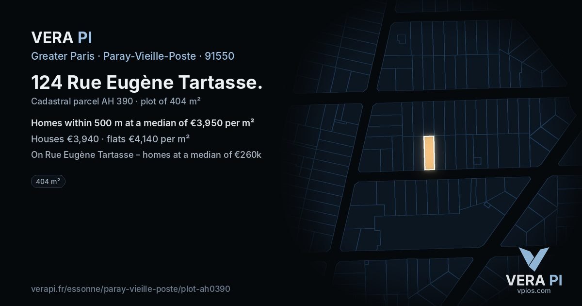 124 Rue Eugène Tartasse, Paray-Vieille-Poste at night – the plot lit, the parcels around coloured by the prices near them