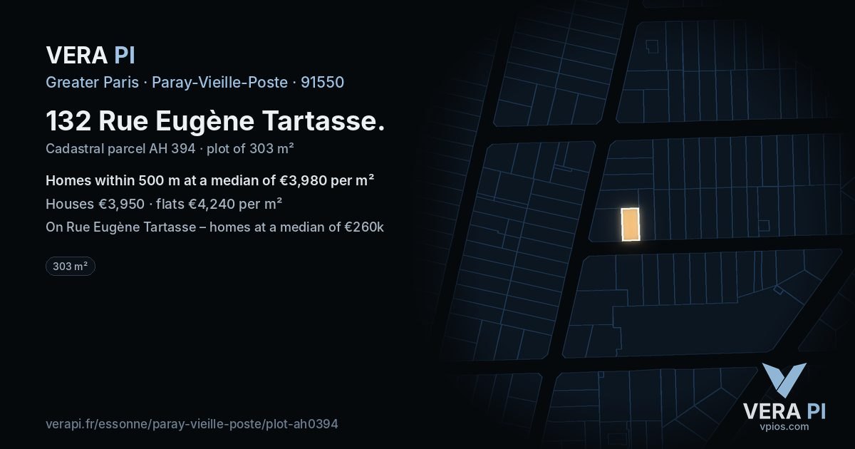 132 Rue Eugène Tartasse, Paray-Vieille-Poste at night – the plot lit, the parcels around coloured by the prices near them
