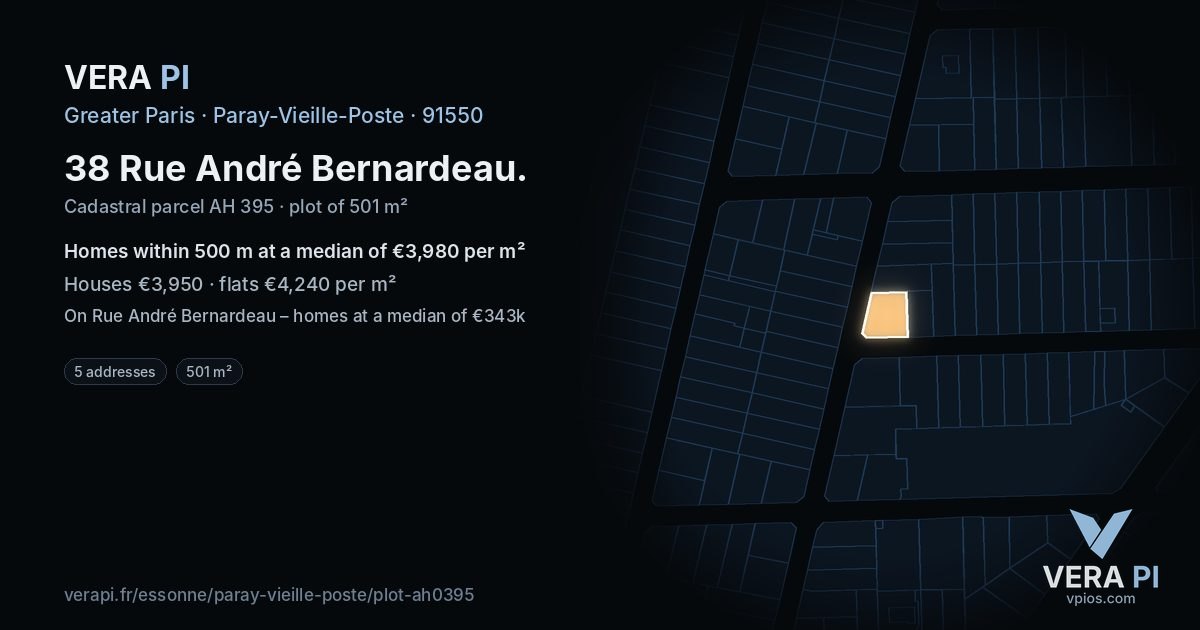 38 Rue André Bernardeau, Paray-Vieille-Poste at night – the plot lit, the parcels around coloured by the prices near them