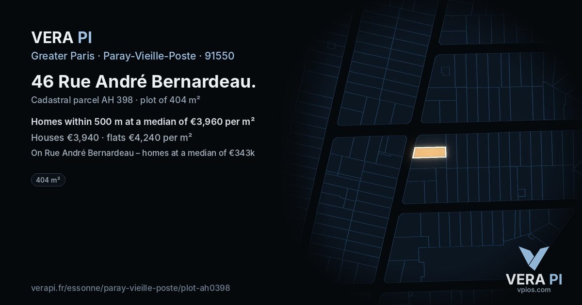 46 Rue André Bernardeau, Paray-Vieille-Poste at night – the plot lit, the parcels around coloured by the prices near them