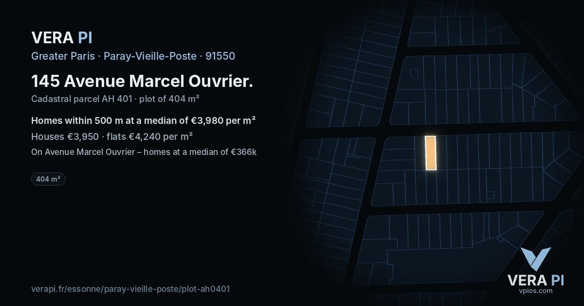 145 Avenue Marcel Ouvrier, Paray-Vieille-Poste at night – the plot lit, the parcels around coloured by the prices near them