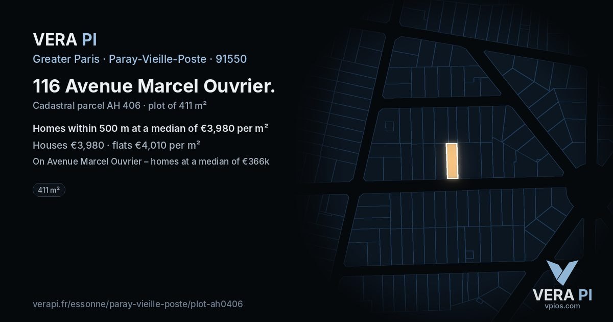 116 Avenue Marcel Ouvrier, Paray-Vieille-Poste at night – the plot lit, the parcels around coloured by the prices near them