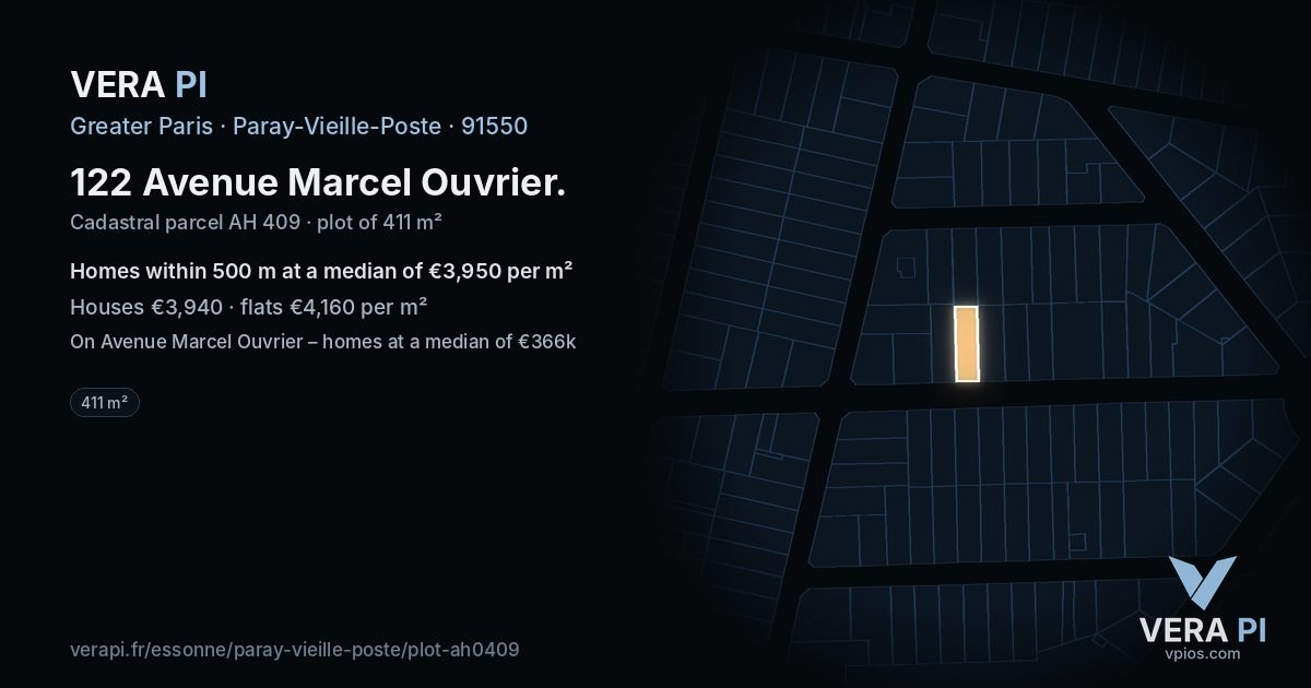 122 Avenue Marcel Ouvrier, Paray-Vieille-Poste at night – the plot lit, the parcels around coloured by the prices near them