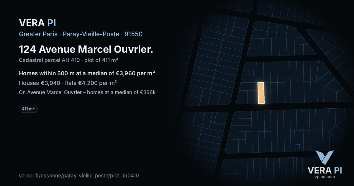 124 Avenue Marcel Ouvrier, Paray-Vieille-Poste at night – the plot lit, the parcels around coloured by the prices near them