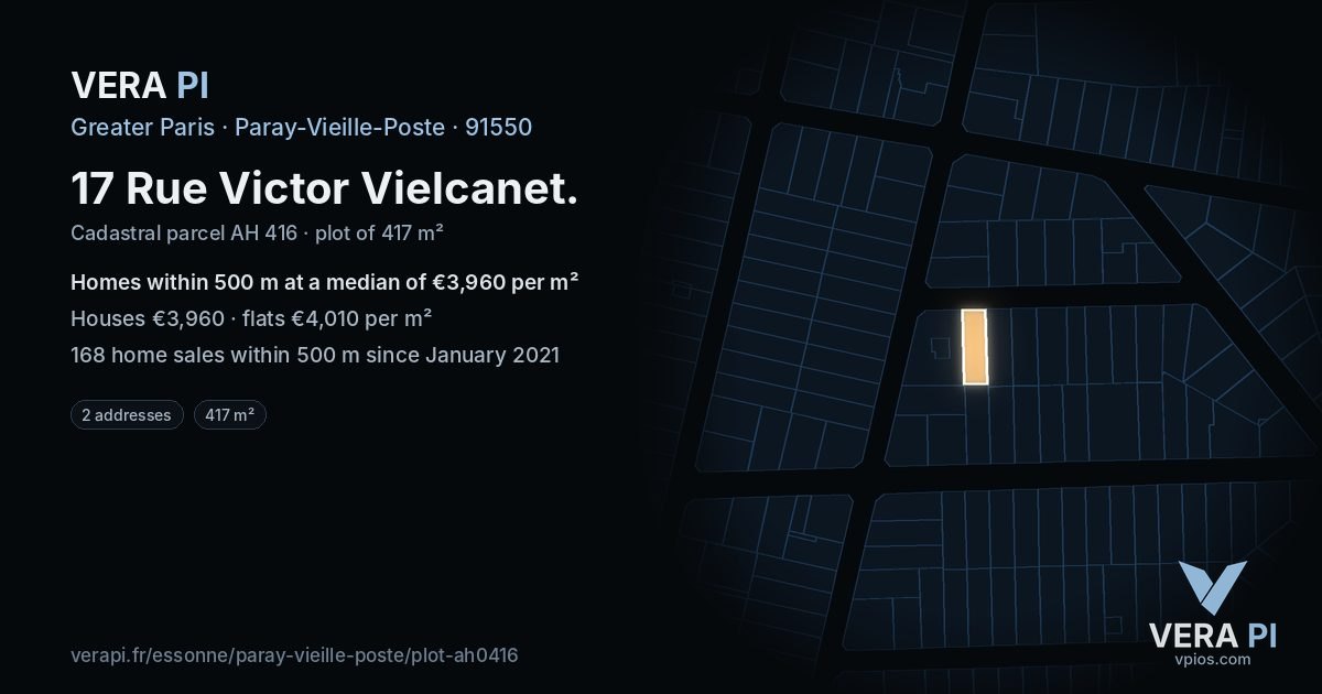 17 Rue Victor Vielcanet, Paray-Vieille-Poste at night – the plot lit, the parcels around coloured by the prices near them