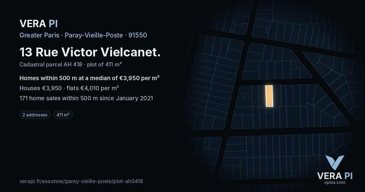 13 Rue Victor Vielcanet, Paray-Vieille-Poste at night – the plot lit, the parcels around coloured by the prices near them