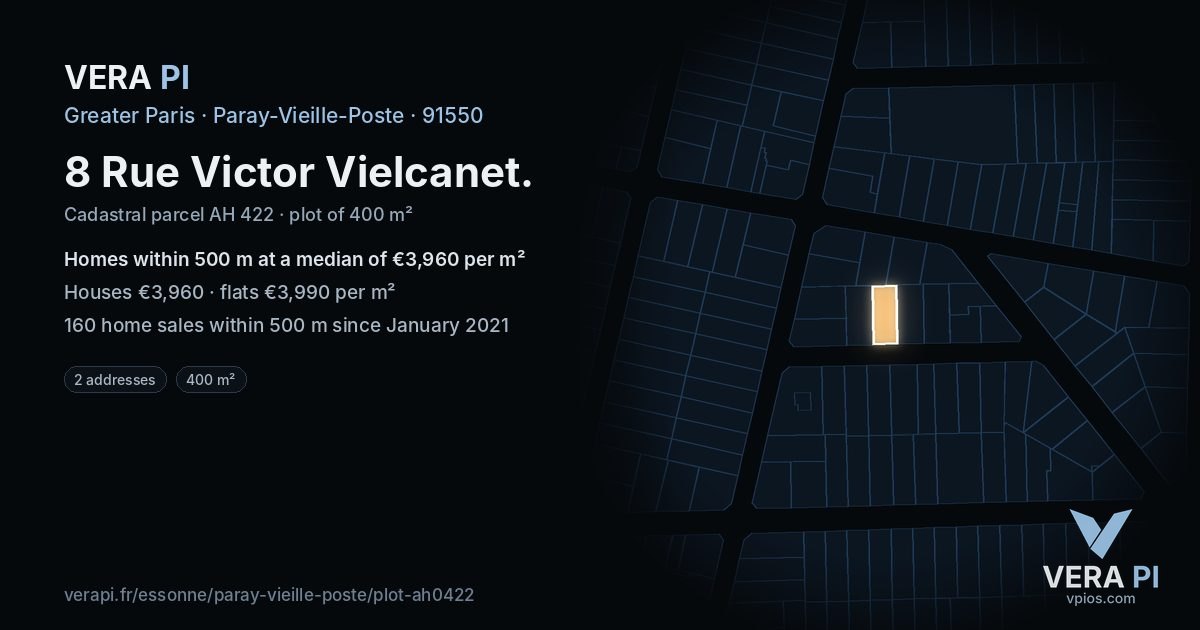 8 Rue Victor Vielcanet, Paray-Vieille-Poste at night – the plot lit, the parcels around coloured by the prices near them