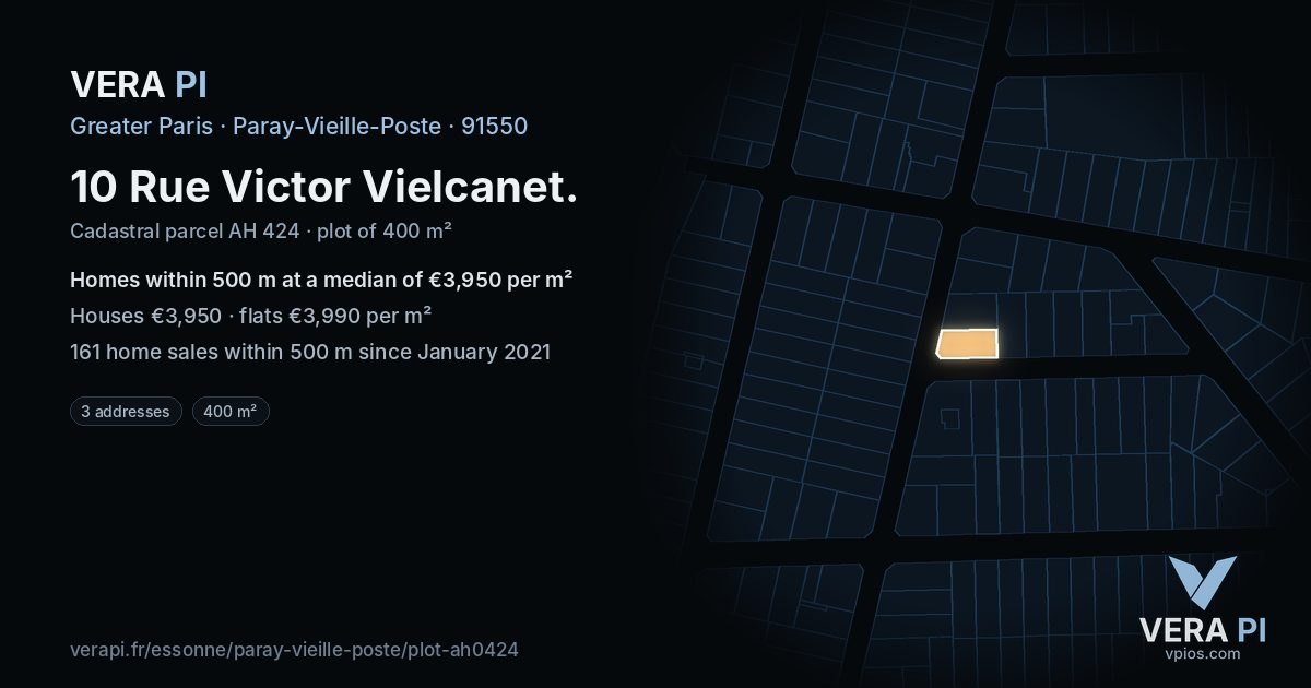 10 Rue Victor Vielcanet, Paray-Vieille-Poste at night – the plot lit, the parcels around coloured by the prices near them