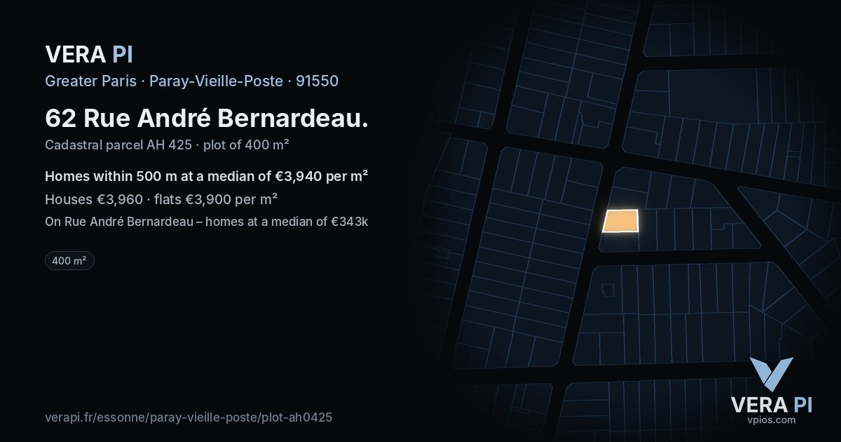 62 Rue André Bernardeau, Paray-Vieille-Poste at night – the plot lit, the parcels around coloured by the prices near them