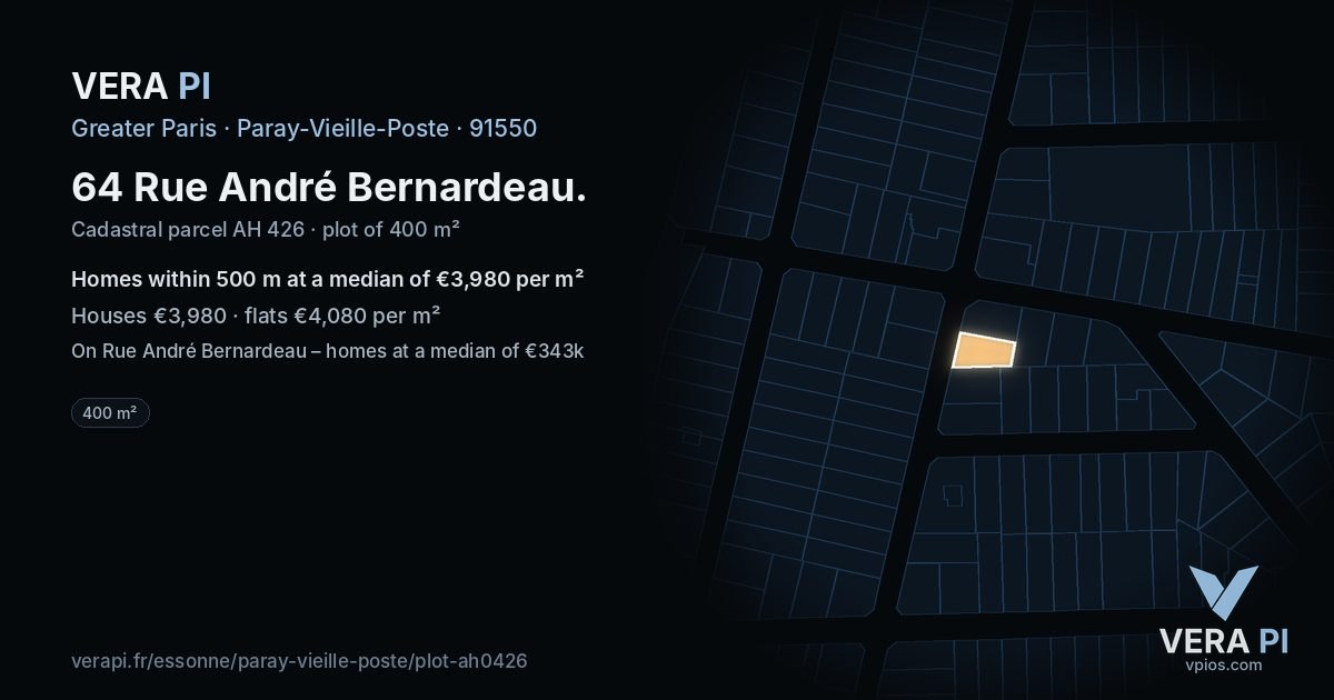 64 Rue André Bernardeau, Paray-Vieille-Poste at night – the plot lit, the parcels around coloured by the prices near them