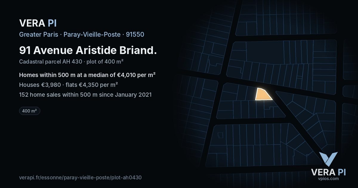91 Avenue Aristide Briand, Paray-Vieille-Poste at night – the plot lit, the parcels around coloured by the prices near them