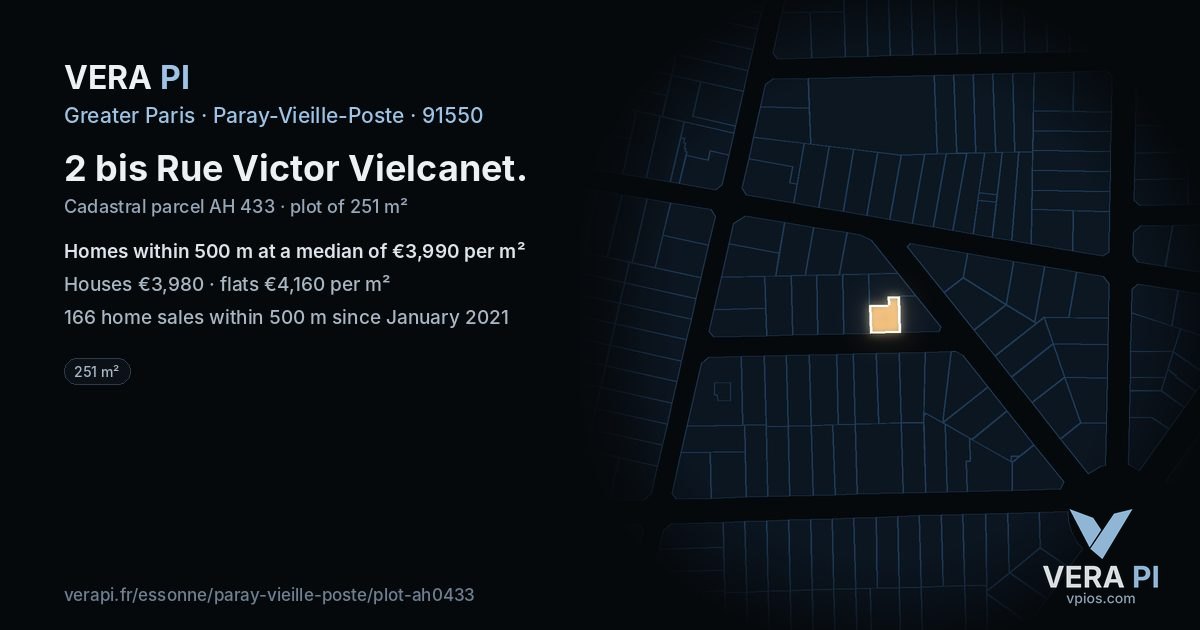 2 bis Rue Victor Vielcanet, Paray-Vieille-Poste at night – the plot lit, the parcels around coloured by the prices near them