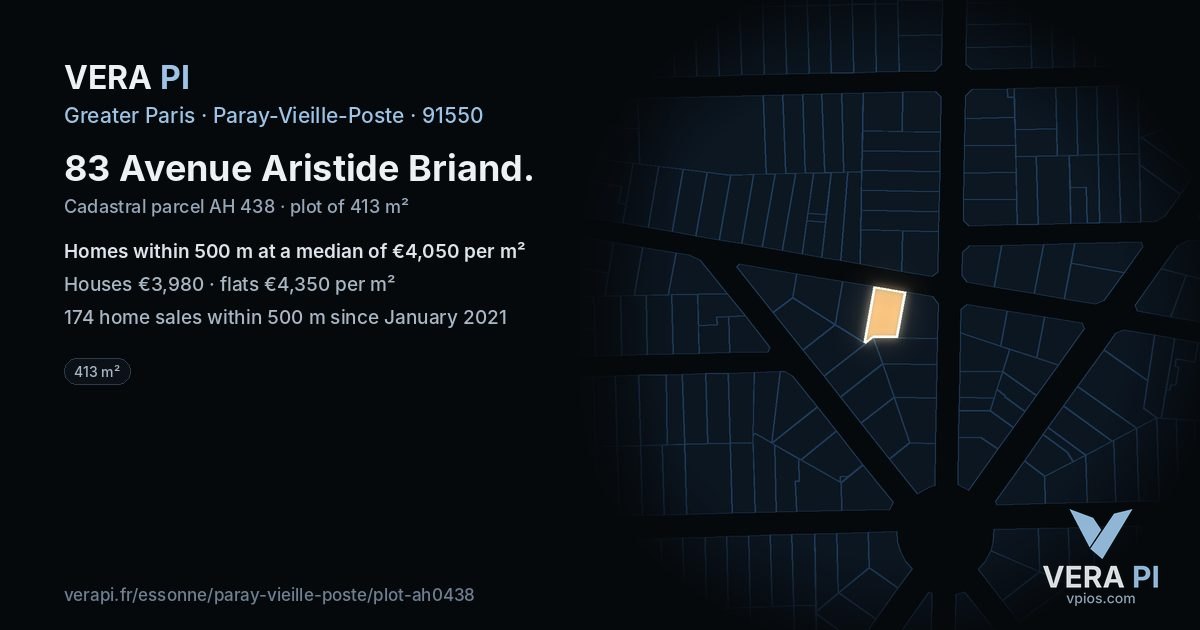 83 Avenue Aristide Briand, Paray-Vieille-Poste at night – the plot lit, the parcels around coloured by the prices near them