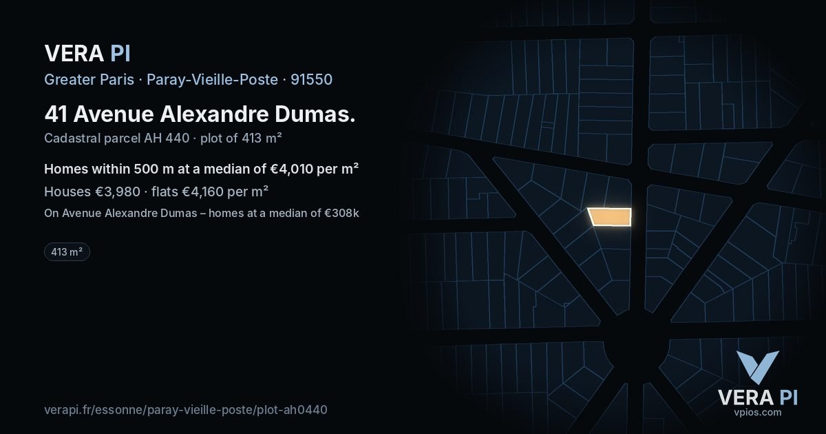 41 Avenue Alexandre Dumas, Paray-Vieille-Poste at night – the plot lit, the parcels around coloured by the prices near them