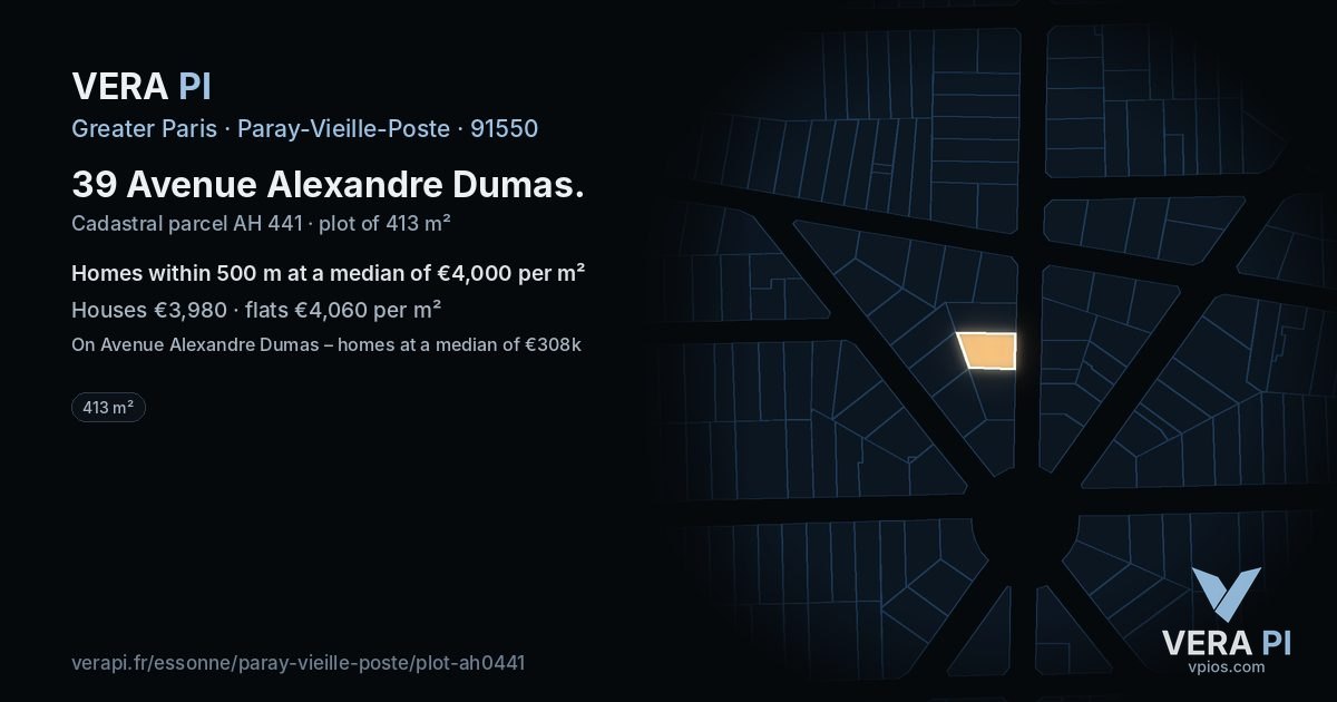 39 Avenue Alexandre Dumas, Paray-Vieille-Poste at night – the plot lit, the parcels around coloured by the prices near them