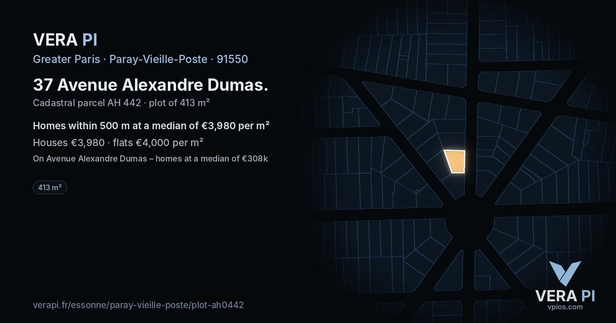 37 Avenue Alexandre Dumas, Paray-Vieille-Poste at night – the plot lit, the parcels around coloured by the prices near them