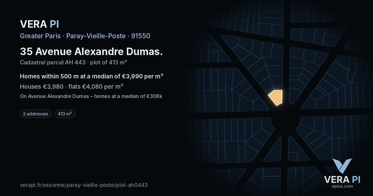 35 Avenue Alexandre Dumas, Paray-Vieille-Poste at night – the plot lit, the parcels around coloured by the prices near them