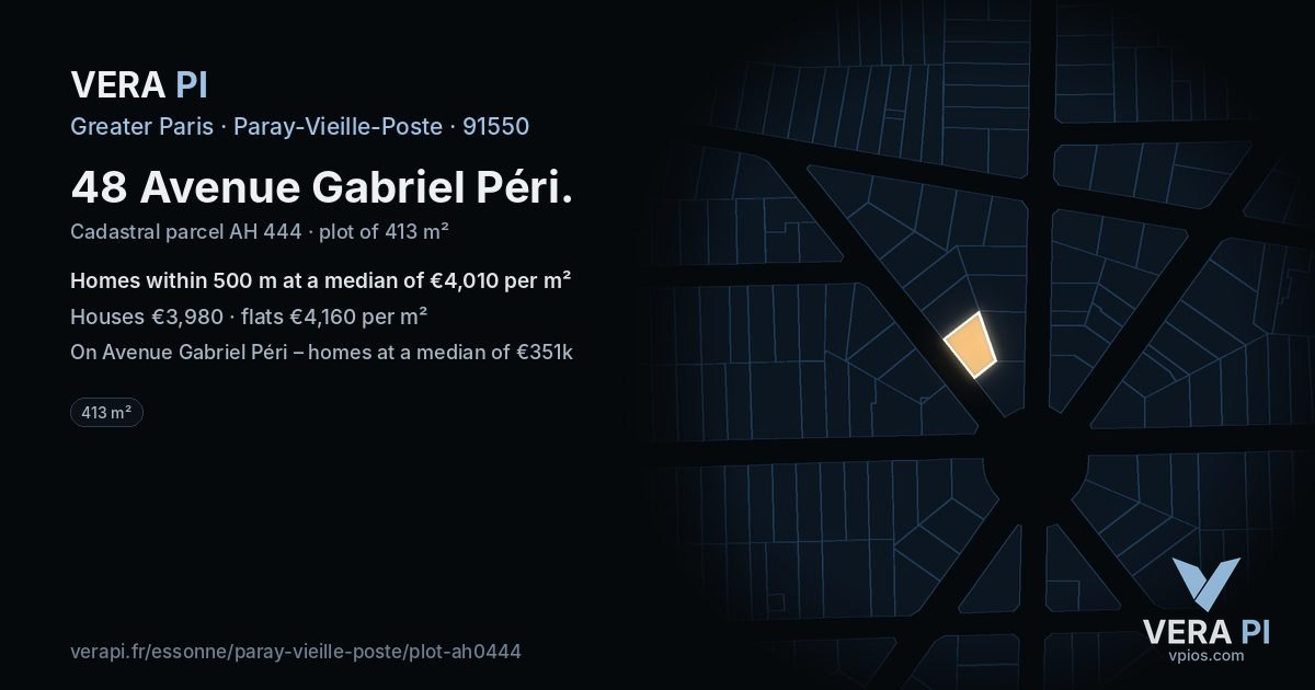 48 Avenue Gabriel Péri, Paray-Vieille-Poste at night – the plot lit, the parcels around coloured by the prices near them