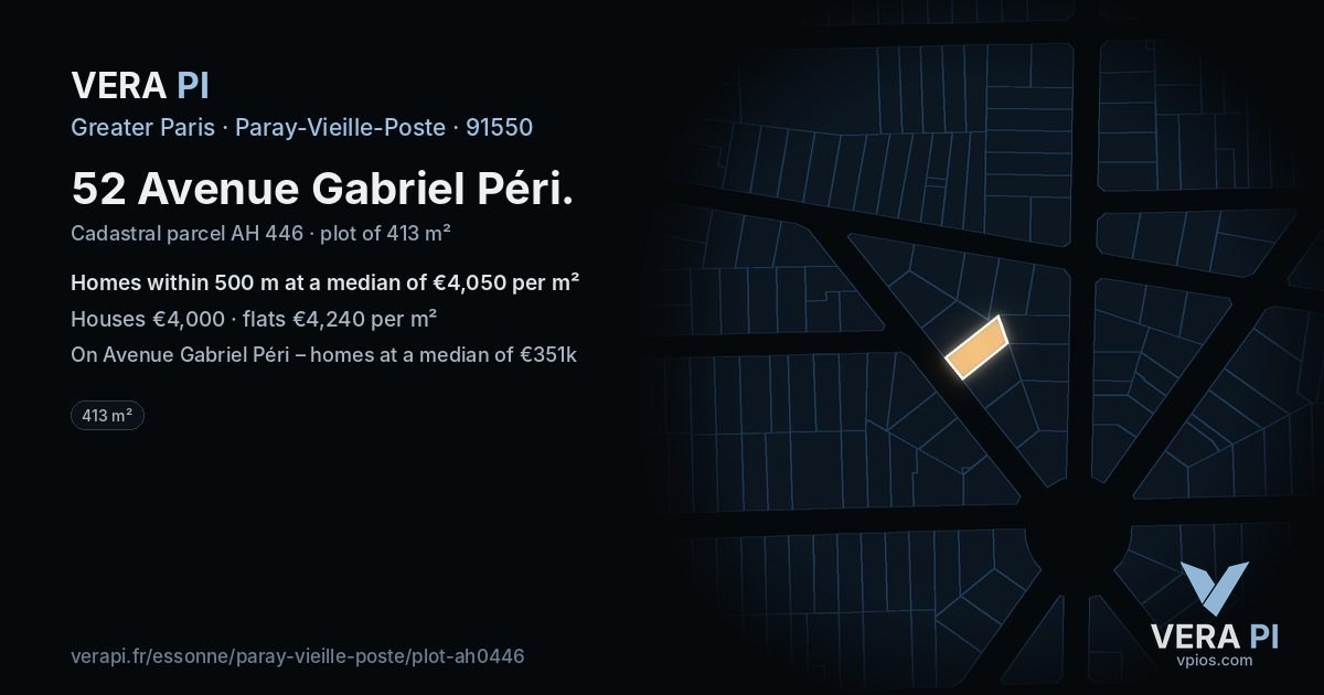 52 Avenue Gabriel Péri, Paray-Vieille-Poste at night – the plot lit, the parcels around coloured by the prices near them